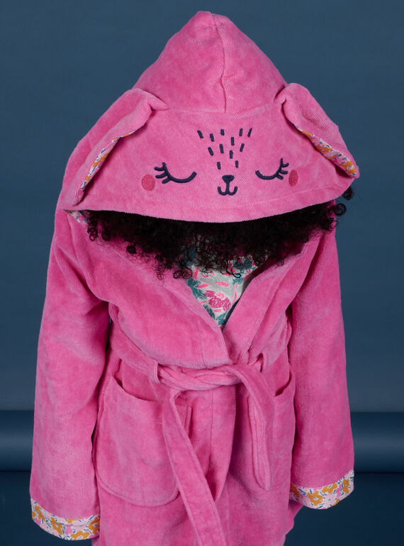 Vestaglia rosa con cappuccio stampa coniglio bambina NEFAROBRAB / 22SH11G1RDCD330