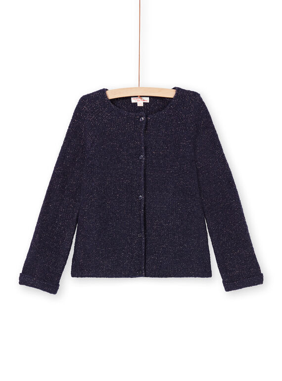 Cardigan a maniche lunghe tinta unita blu notte bambina MAJOCAR1 / 21W90113CARC205