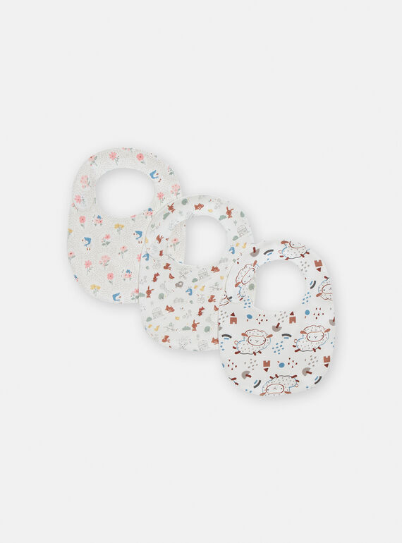 Set 3 bavaglini ecrù con stampa a fiori, pecore e fattoria VOU1BAV2 / 24WF42C2BAV001