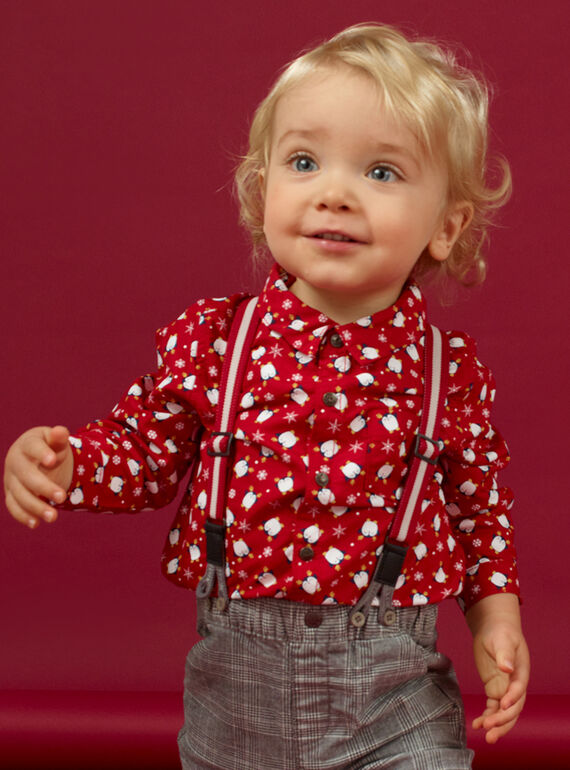 Camicia oxford rossa con stampa pinguino, fiocchi e papillon neonato MUNOCHEM / 21WG10Q2CHM050