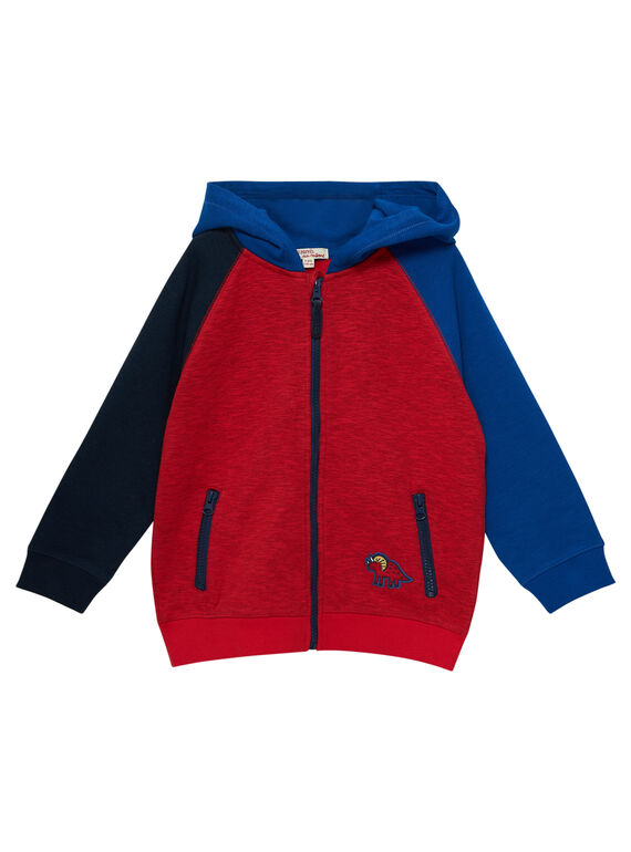 Cardigan felpata bambino colorblock con cresta di dinosauro sul cappuccio JOGRAGIL / 20S902E1GILF520