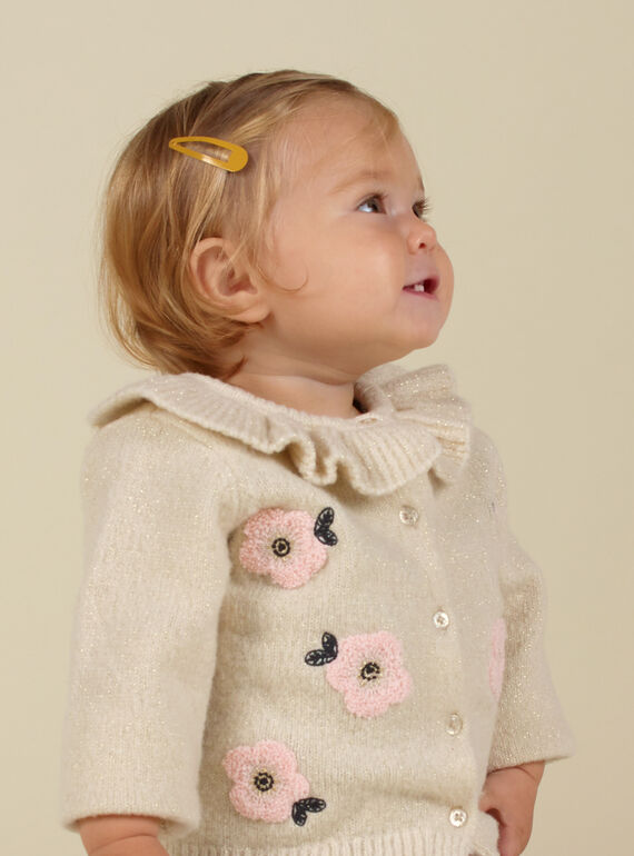 Cardigan ecrù collo con volant e fiori neonata MIHICAR1 / 21WG09U1CAR003
