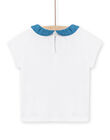 T-shirt ecrù con collo con volant petrolio neonata NIJOBRA6 / 22SG09C4BRA000
