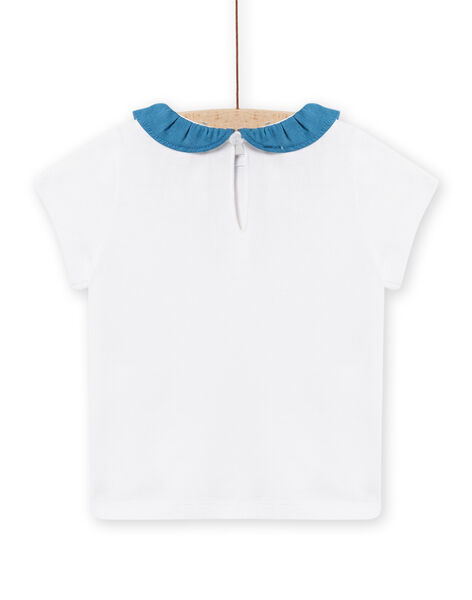 T-shirt ecrù con collo con volant petrolio neonata NIJOBRA6 / 22SG09C4BRA000
