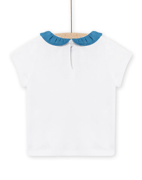 T-shirt ecrù con collo con volant petrolio neonata NIJOBRA6 / 22SG09C4BRA000