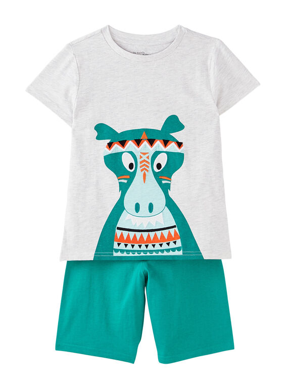 Pigiama corto bambino dinosauro grigio melange e verde JEGOPYCINDI / 20SH12UAPYJJ920