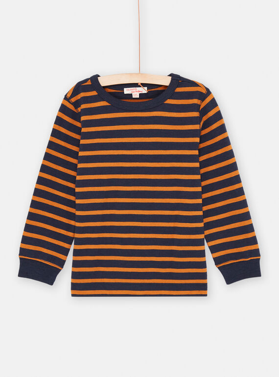 T-shirt blu e marrone con stampa a righe bambino SOJOTIRIB2 / 23W902F2TML809