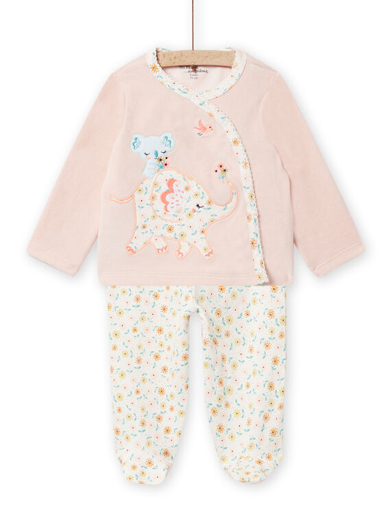 Pigiama in velluto motivo elefante e fiori neonata NEFIPYJAMI / 22SH13E1PYJD327