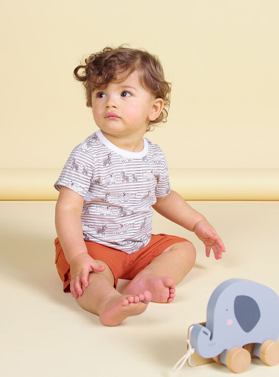 T-shirt ecrù e marrone a righe neonato LUTERTI3 / 21SG10V3TMC001