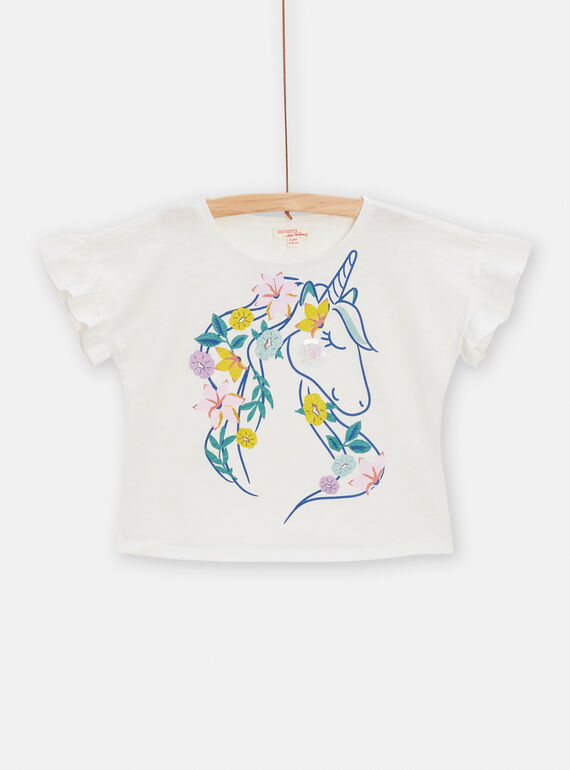 T-shirt ecrù con motivo unicorno bambina TAPOTI2 / 24S901M4TMC001