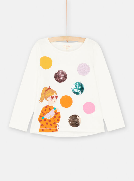 T-shirt ecrù con paillettes magiche bambina SAVERTEE3 / 23W901J4TML001