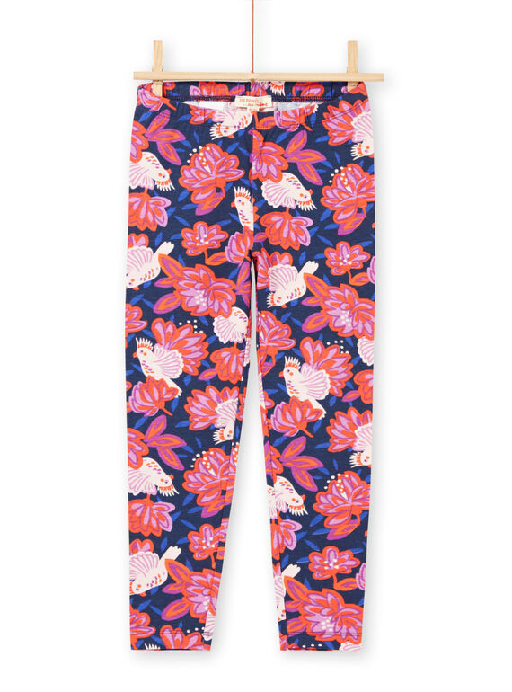 Leggings navy stampa uccelli e fiori colorati bambina MYAPALEG / 21WI01H1CALC205