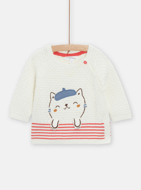 Cardigan panna con motivo gatto TOU1GIL / 24SF05H1GILA001