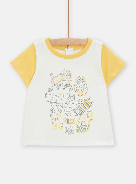 T-shirt ecrù con motivo cani e gatti neonato TULITI1 / 24SG10T1TMC001