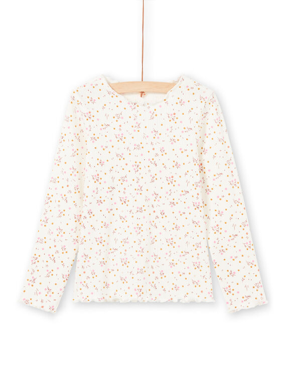 T-shirt a costine maniche lunghe ecrù motivo a fiori bambina MAJOUTEE4 / 21W90128TML001