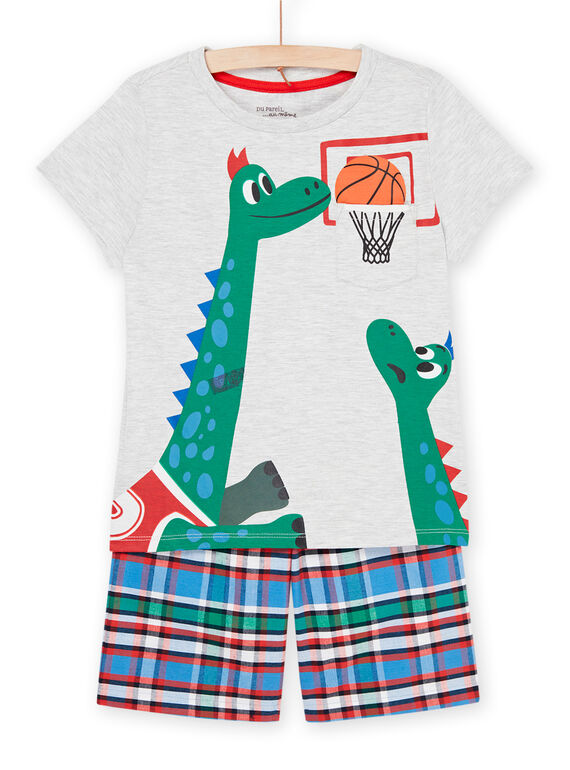 Pigiama grigio melange e motivi dinosauri che giocano a basket REGOPYCBAS / 23SH12H2PYJJ922