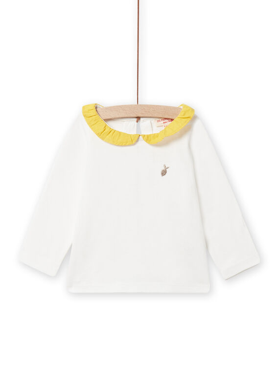 T-shirt ecrù con collo con volant gialla mimosa neonata NIJOBRA1 / 22SG0974BRA001
