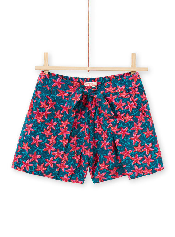 Shorts blu petrolio e rosso con stampa stella marina bambina LABONSHORT2 / 21S901W3SHO716
