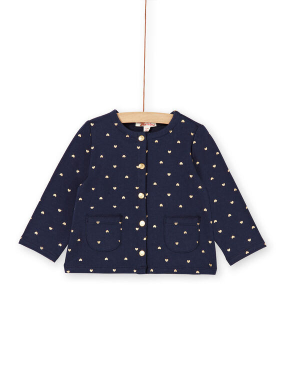 Cardigan navy e dorato con stampa cuori neonata LIJOCAR3 / 21SG0942CAR070