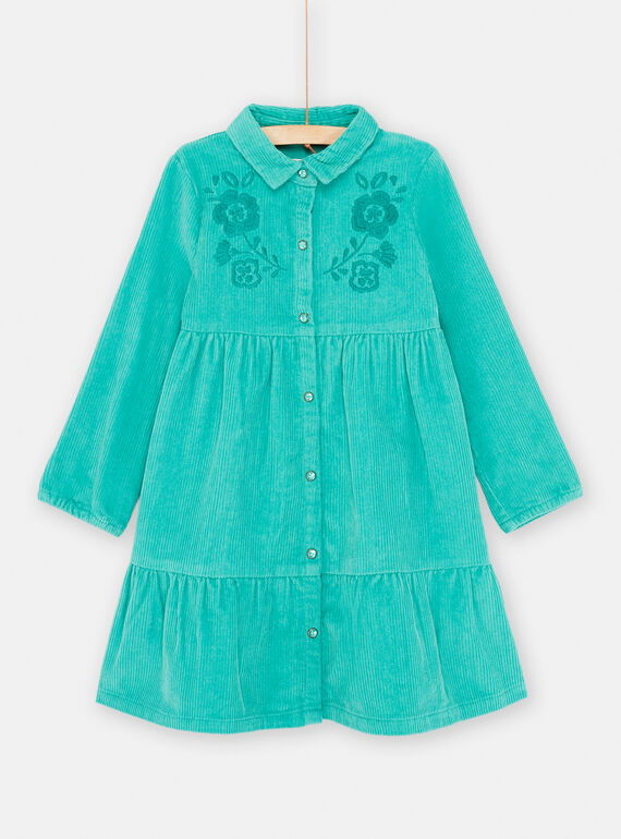Abito a camicia blu pavone in velluto bambina SADUROB2 / 23W901P1ROBC235