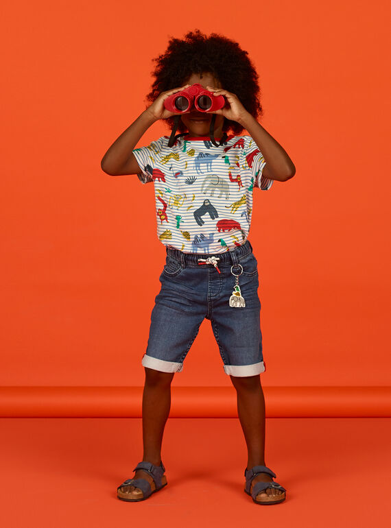 T-shirt ecrù e blu a righe e stampa animali bambino LOVITI1 / 21S902U1TMC001