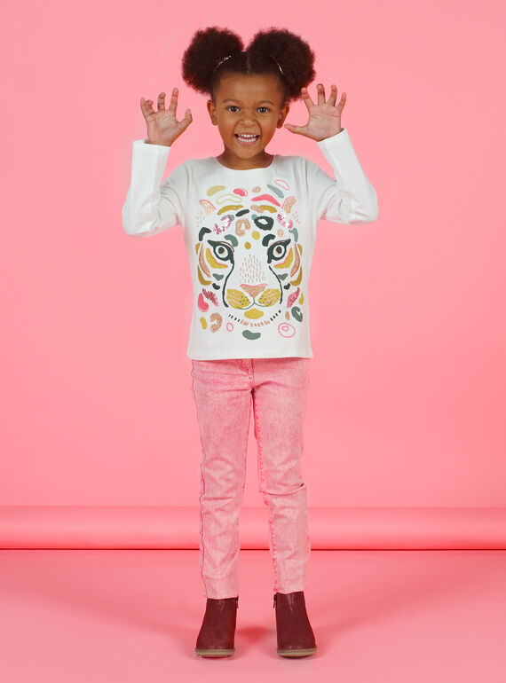 T-shirt ecrù e giallo bambina MAKATEE3 / 21W901I2TML001