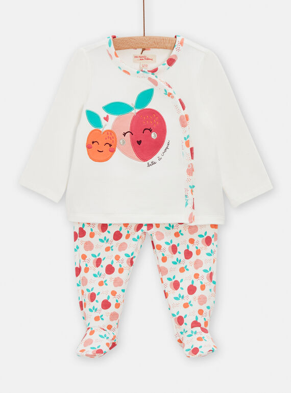 Pigiama bianco con stampa e motivo pesche neonata TEFIPYJPECH / 24SH1341PYJ001
