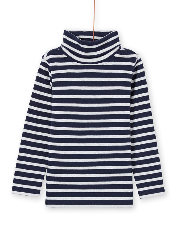 Dolcevita a maniche lunghe blu notte e bianco a righe bambino MOJOSOUP4 / 21W902N4SPL705