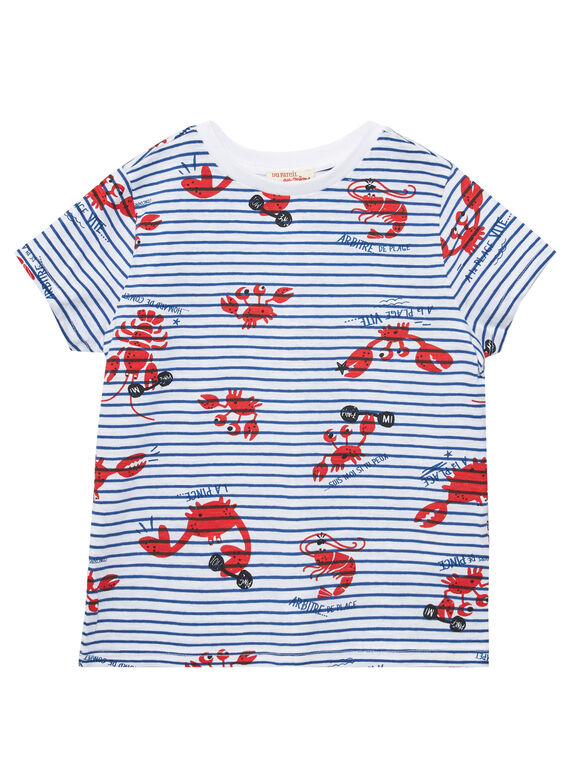 T-shirt bambino maniche corte a righe bianca con stampa astice e granchio JOCEATI5 / 20S902N5TMC000