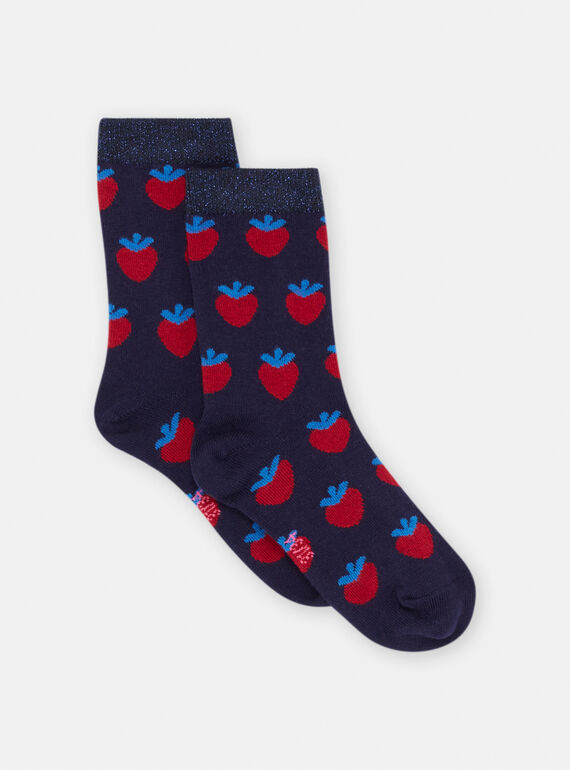 Calzini da bambina blu navy con stampa di fragole SYAFORCHO / 23WI01B5SOQ070