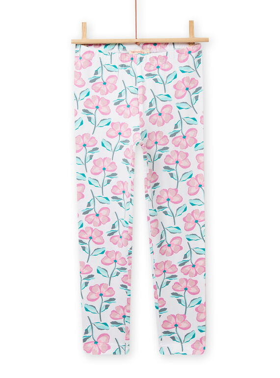 Leggings bianco con motivo fiori bambina NYAVOLEG1 / 22SI0131CAL000