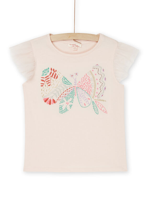 T-shirt rosa cipria con motivo farfalla ricamato RABUTI / 23S90141TMC307