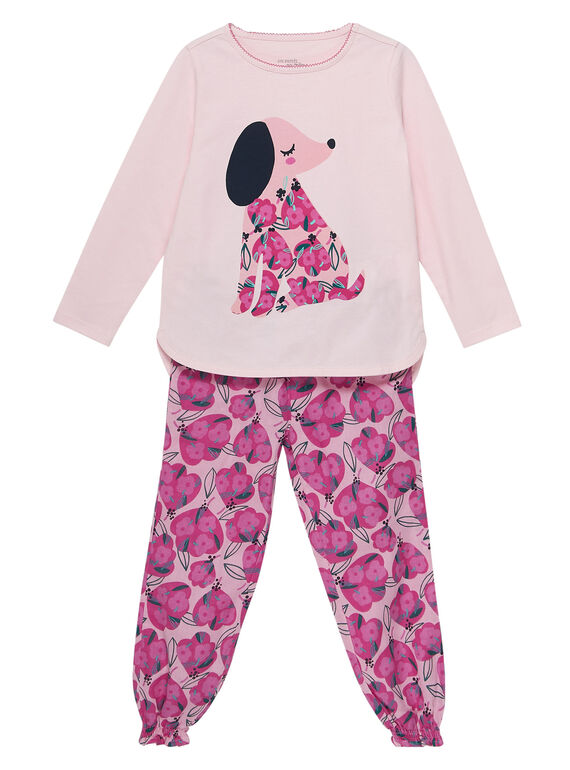 Pigiama in jersey rosa chiaro bambina e pantaloni in tubique JEFAPYJCHIEN / 20SH1121PYJ301