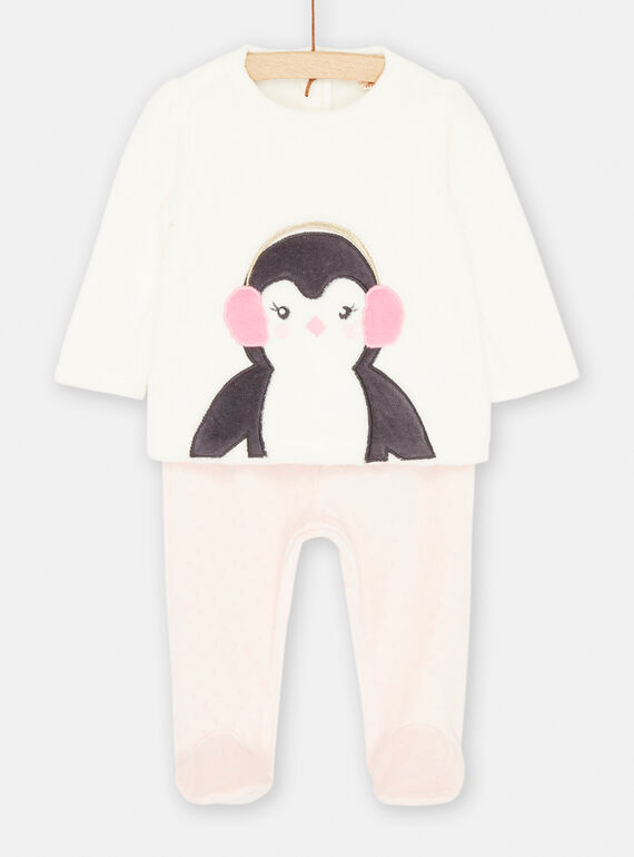 Set maglia e pantaloni ecrù e rosa chiaro SEFIPYJPIN / 23WH1351PYJ001