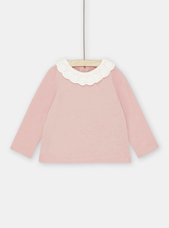 Top rosa confetto con collo ecrù neonata SIJOBRA2 / 23WG09B2BRAD310