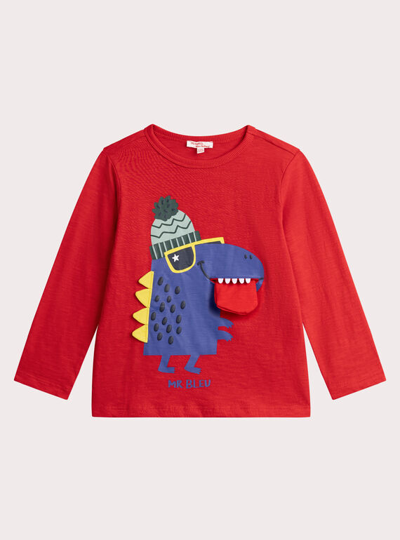 T-shirt rosso brillante animazione dinosauro per ragazzo  VOROTEE2 / 24W902P2TMLF503