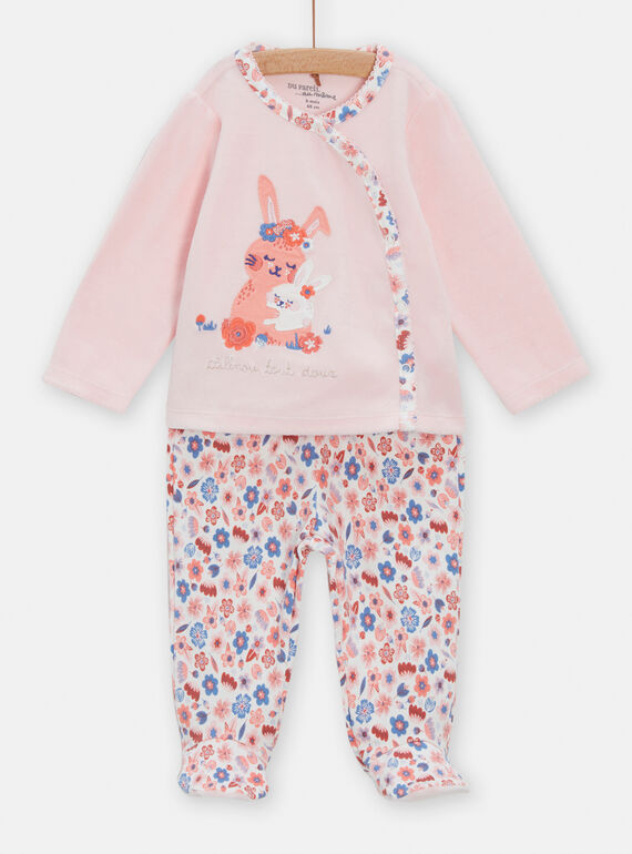 Pigiama rosa in velluto fantasia neonata TEFIPYJMAM / 24SH1342PYJ313