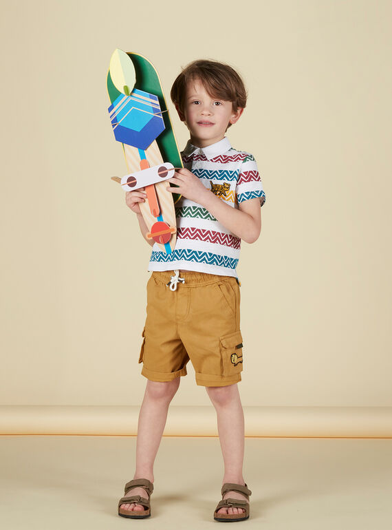 Polo bambino ecrù con stampa a righe fantasia JODUPOL / 20S902O1POL001