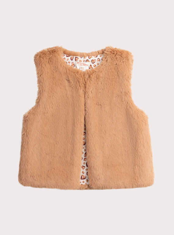 Cardigan reversibile in pelliccia marrone per ragazza  VABACAR / 24W901Q1CARI820