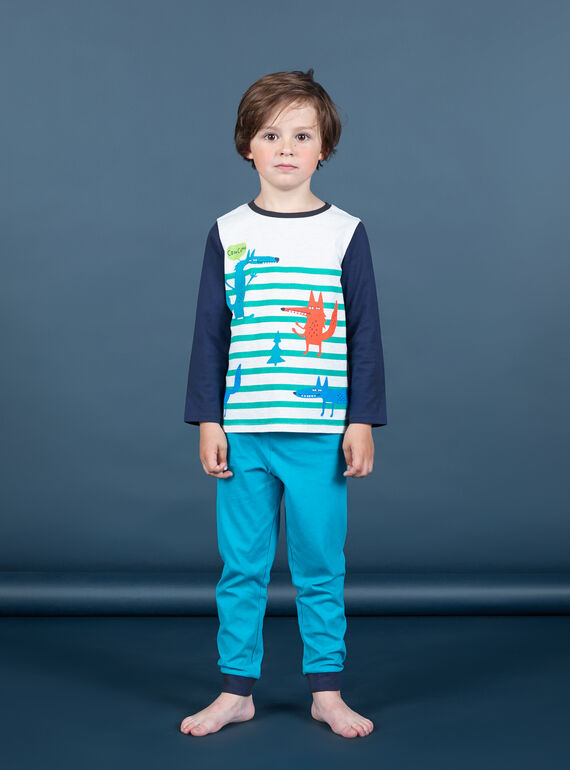 Set pigiama t-shirt e pantaloni blu e bianco bambino MEGOPYJLOU / 21WH1233PYJJ920