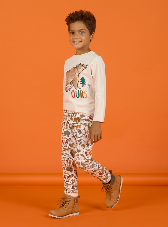 Pantaloni sportivi beige melange con stampa animalier bambina MOSAUJOG / 21W902P1JGBA013