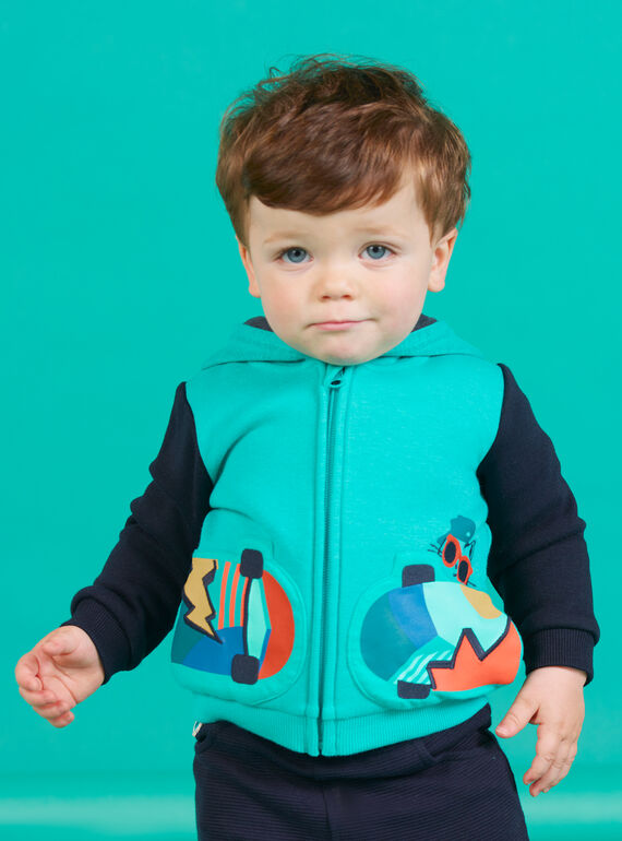 Cardigan con cappuccio turchese motivo skateboard neonato MUTUGIL / 21WG10K1GILC217