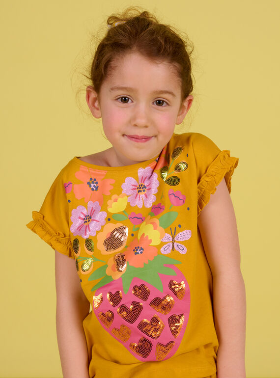 T-shirt zafferano con motivi fragola e fiori bambina NAHOTI1 / 22S901T1TMC109