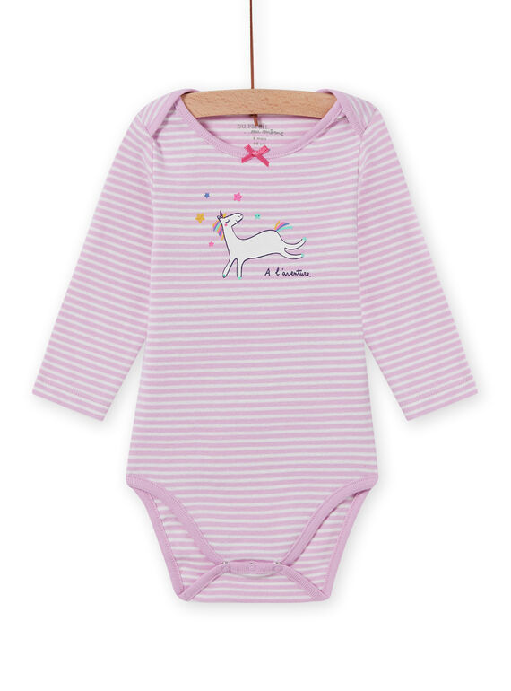 Body lavanda a righe con motivo unicorno neonata MEFIBODLI / 21WH13C3BDL326