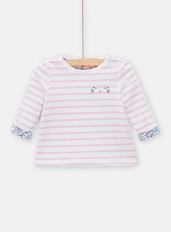 T-shirt neonata double face bianca, rosa e blu TIDETEE1 / 24SG09J2TML000