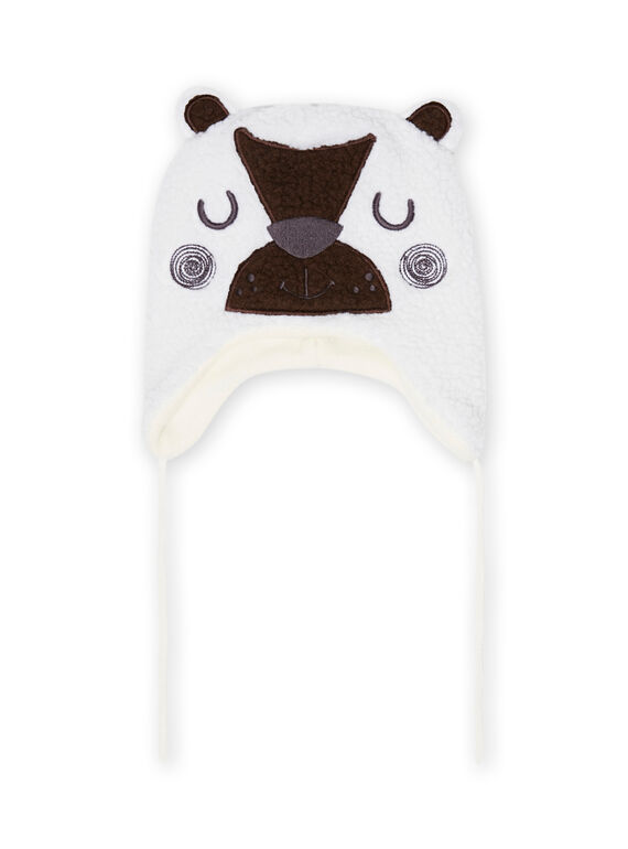 Berretto ecrù con motivo orsetto in sherpa neonato MYUGROBON3 / 21WI1063BON001