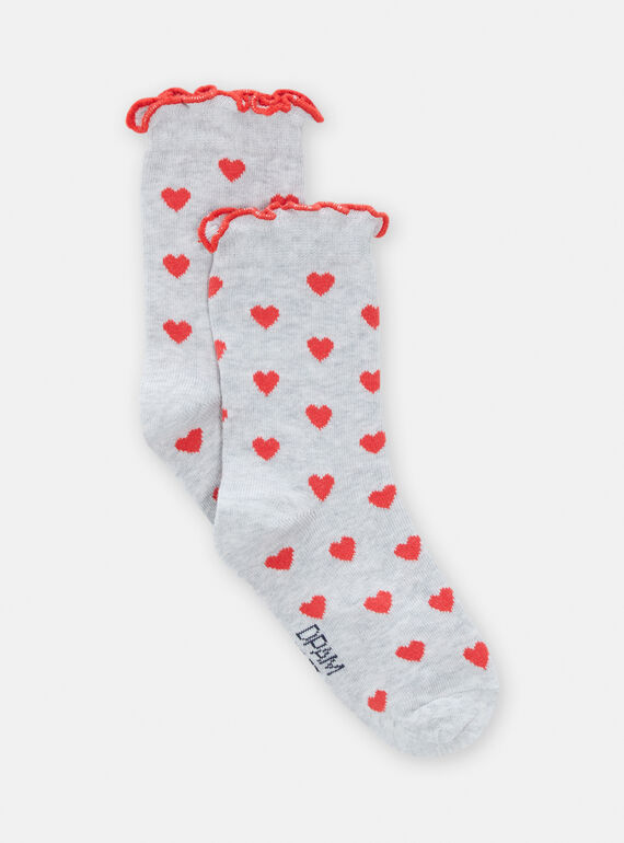Calze bambina grigio melange chiaro con stampa cuore TYAJOSCHO2B / 24SI0185SOQJ920