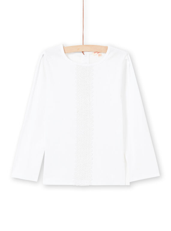 T-shirt a maniche lunghe ecrù con pizzo bambina MAJOSTEE2 / 21W90112TML001