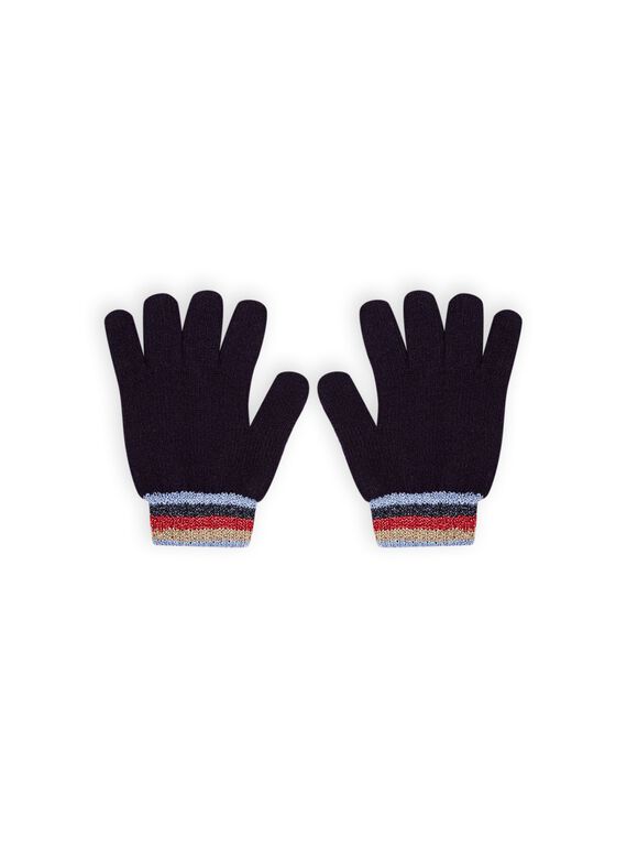 Guanti blu notte con dettagli a righe bambina MYAMIXGAN1 / 21WI0151GANC205