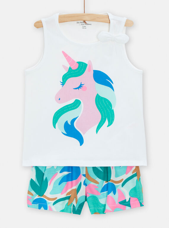 Pigiama ecrù, rosa e blu con motivo unicorno bambina TEFAPYJNOT / 24SH1157PYJ000